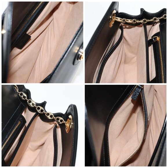 GUCCI Chain Marina Shoulder Bag Leather Black Gold 576422 Auth 133932V - Picture 16 of 16